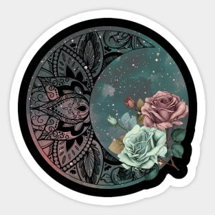 Mandala Moon Design Flower Green and Pink Flowers Sticker
